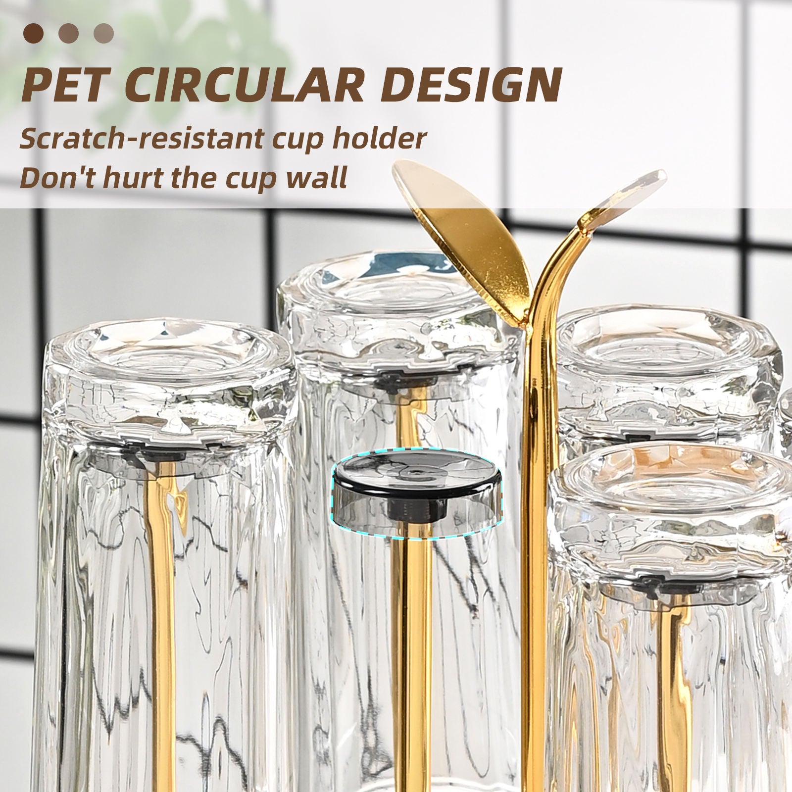 6-Cup Holder Tumbler Water Bottle Organizer Wooden Base Countertop Cup Drying Rack Stand