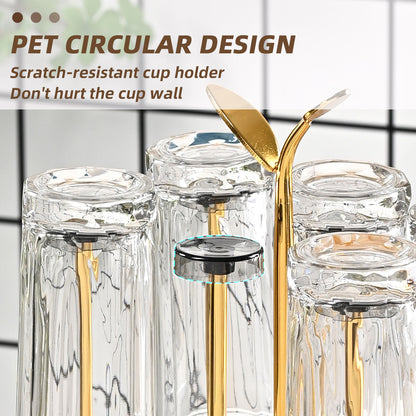 6-Cup Holder Tumbler Water Bottle Organizer Wooden Base Countertop Cup Drying Rack Stand