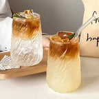 M 400ml Stripe Glass Coffee Mug | Transparent Glass Cup for Tea, Juice, Milk &amp; Mocha