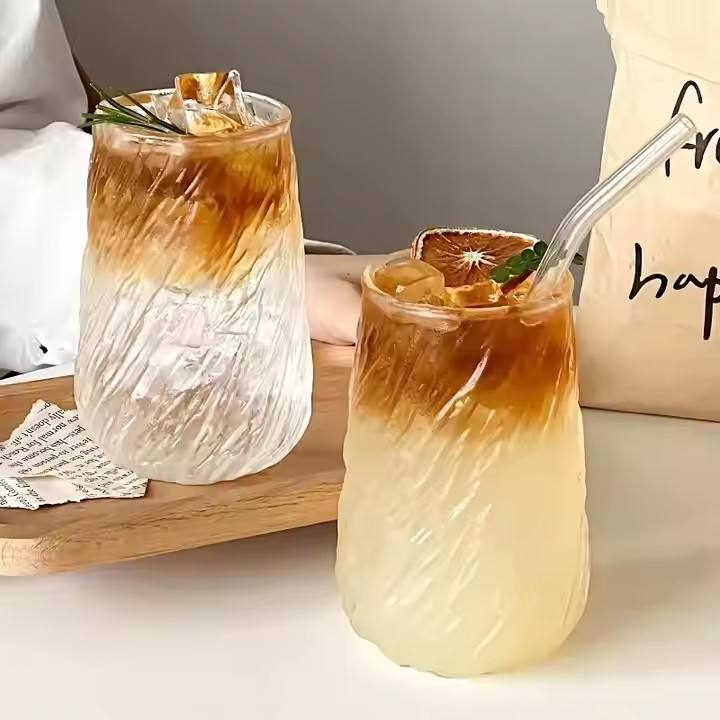 M 400ml Stripe Glass Coffee Mug | Transparent Glass Cup for Tea, Juice, Milk &amp; Mocha