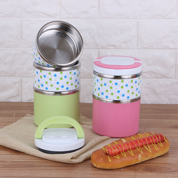 Customization Stainless Steel Round Lunch Box Colorful Design Tiffin Box 3 Layer Plastic Food Container
