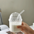 High Borosilicate Cartoon Bobo Glass Cup – With Lid &amp; Straw