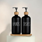 6oz / 500ml Glass Lotion &amp; Soap Dispenser – White &amp; Black with Bamboo Pump Cover