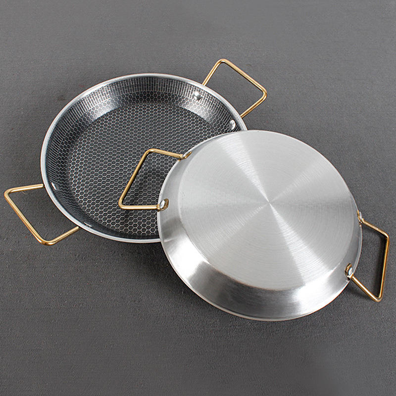 Stainless Steel Honeycomb Paella Pan with Double Handles | Non-Stick Paella & Skillet Pan for Gas & Induction (24cm, 26cm, 28cm)