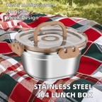 Modern Rectangle Stainless Steel 304 Bento Lunch Box with Locking Lid for Kitchen