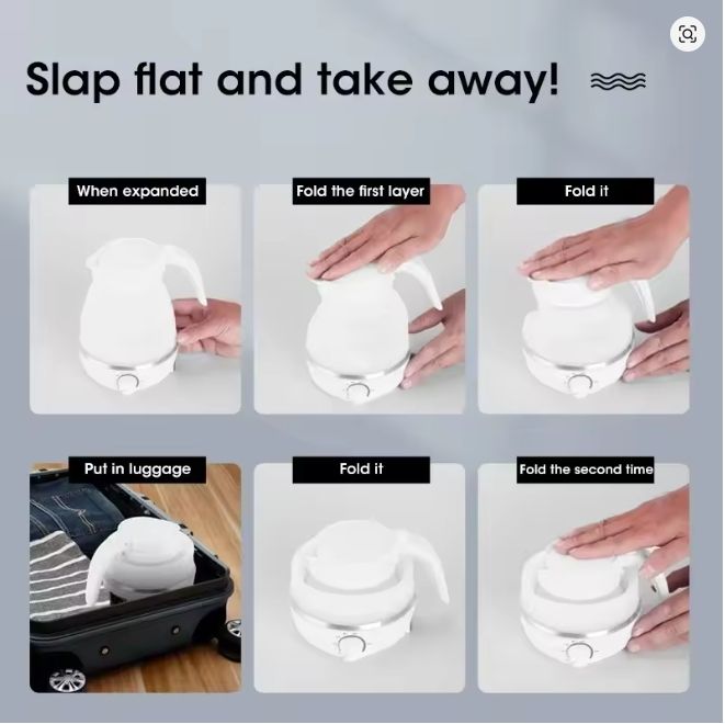 Foldable and Portable Teapot Water Heater 600ML Household Travel Electric Water Kettle 220V Kitchen Appliances Water Boiling Pot