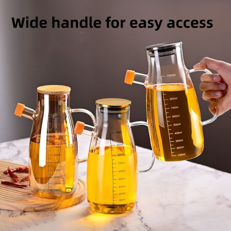 1000ml High Borosilicate Glass Oil Can with Handle – Heat-Resistant Gravy Boat for Kitchen Use