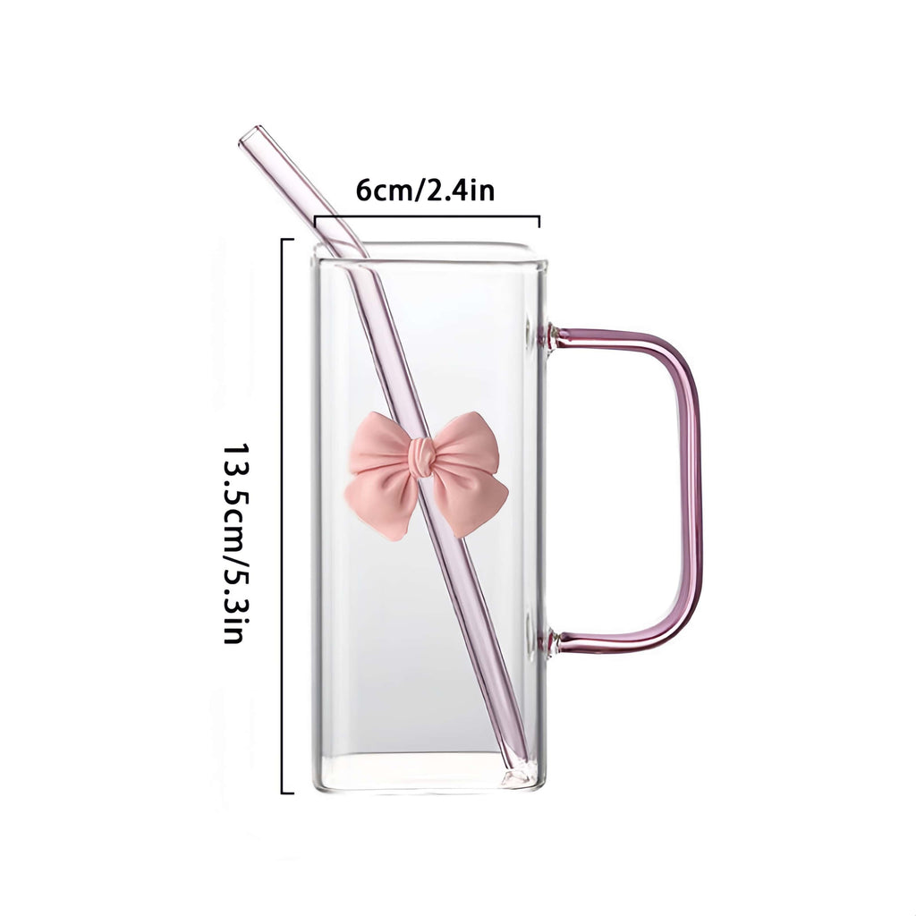 New High Value Straw Cup Ins Style pink Bow Glass Cup Glass Cup with Lid and Straw
