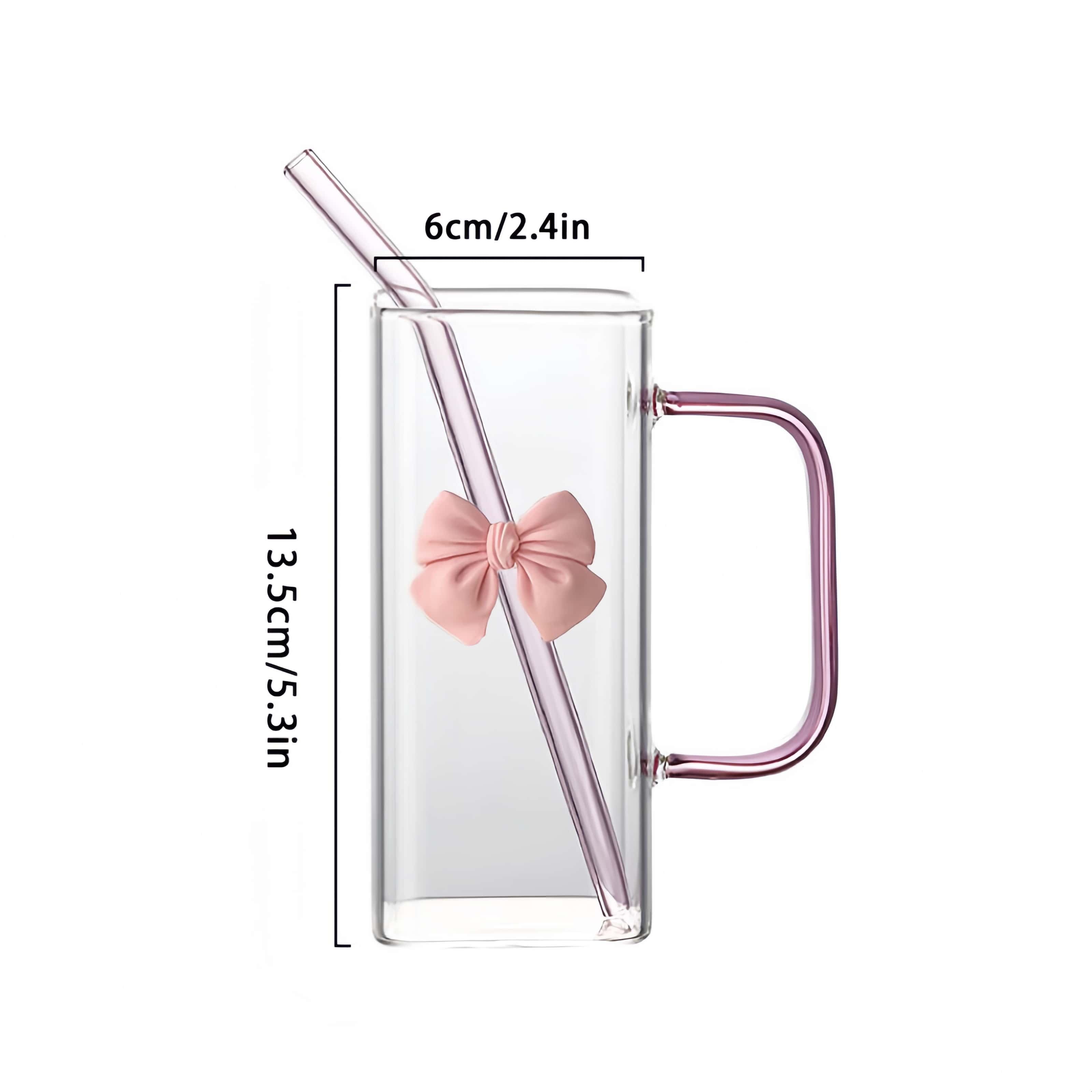 New High Value Straw Cup Ins Style pink Bow Glass Cup Glass Cup with Lid and Straw
