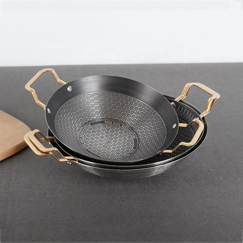 Honeycomb Non-Stick Stainless Steel Wok Frying Pan with Double Handle – 26/28/30cm