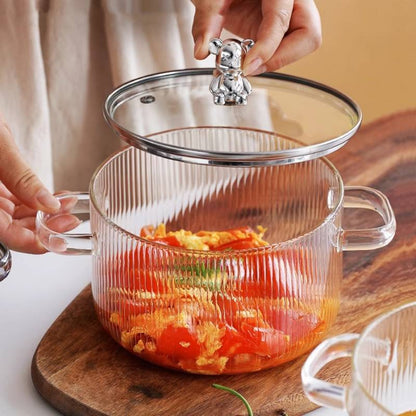 1500ml High Borosilicate Glass Stew Pot with Glass Lid | Heat-Resistant Soup & Cooking Pot