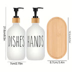 6oz / 500ml Glass Lotion &amp; Soap Dispenser – White &amp; Black with Bamboo Pump Cover