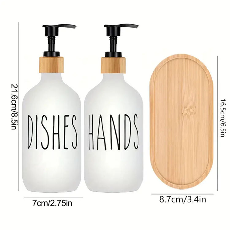 6oz / 500ml Glass Lotion &amp; Soap Dispenser – White &amp; Black with Bamboo Pump Cover