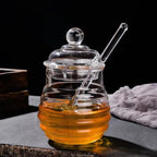 300ml Handmade Honey Jar – Honeycomb Glass with Dipper