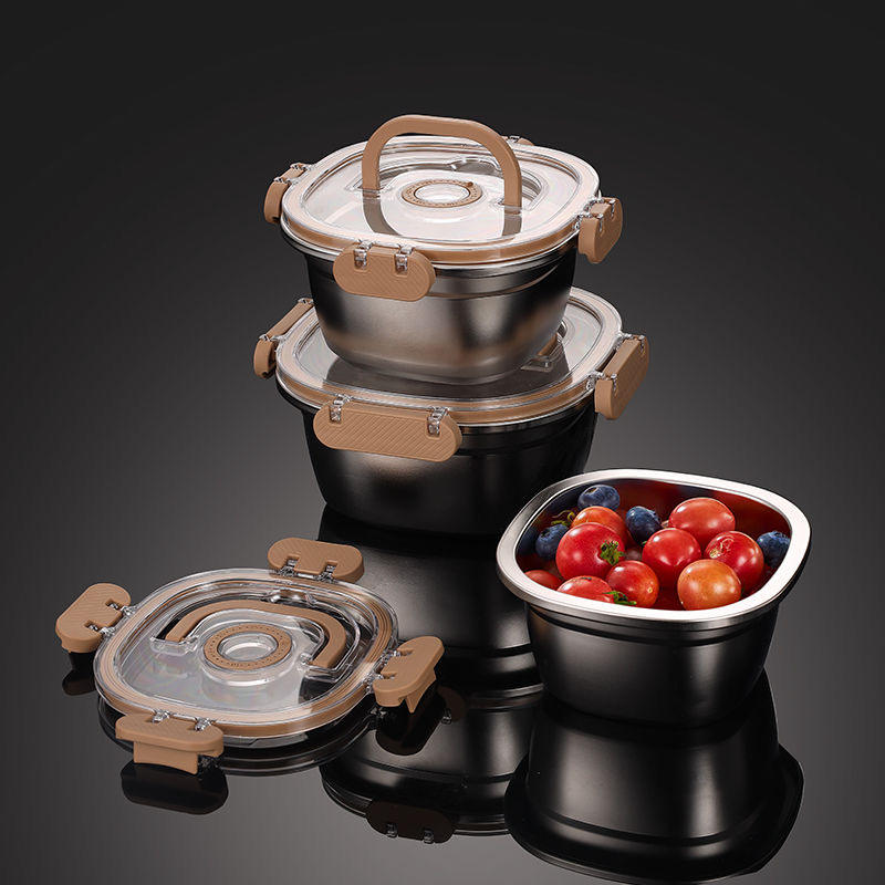 Modern Rectangle Stainless Steel 304 Bento Lunch Box with Locking Lid for Kitchen