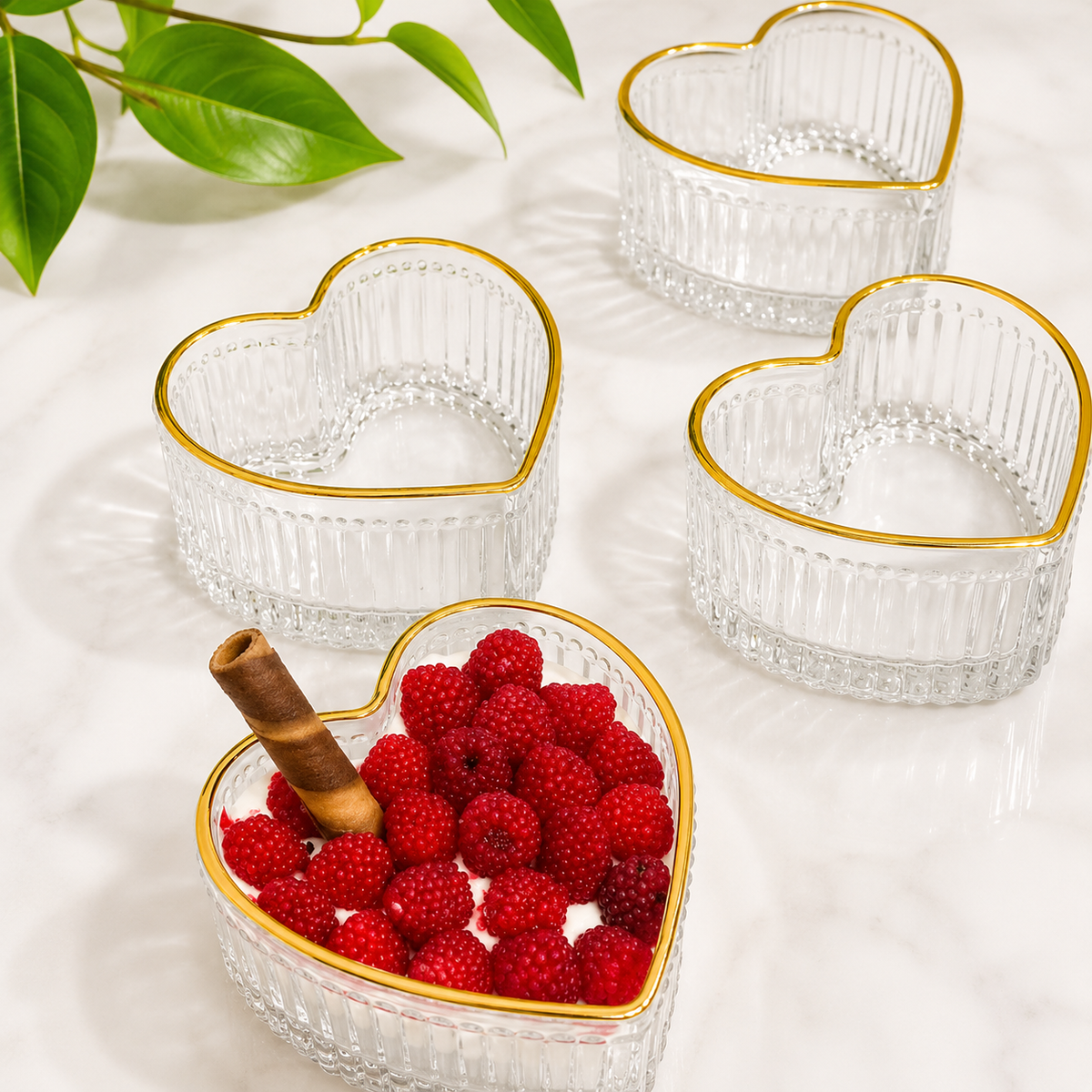 
Heart Glass Dessert Bowl for Wedding Table Decoration