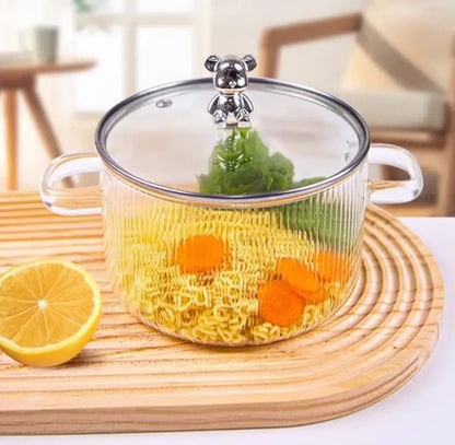 
Heat resistant transparent glass cooking pot