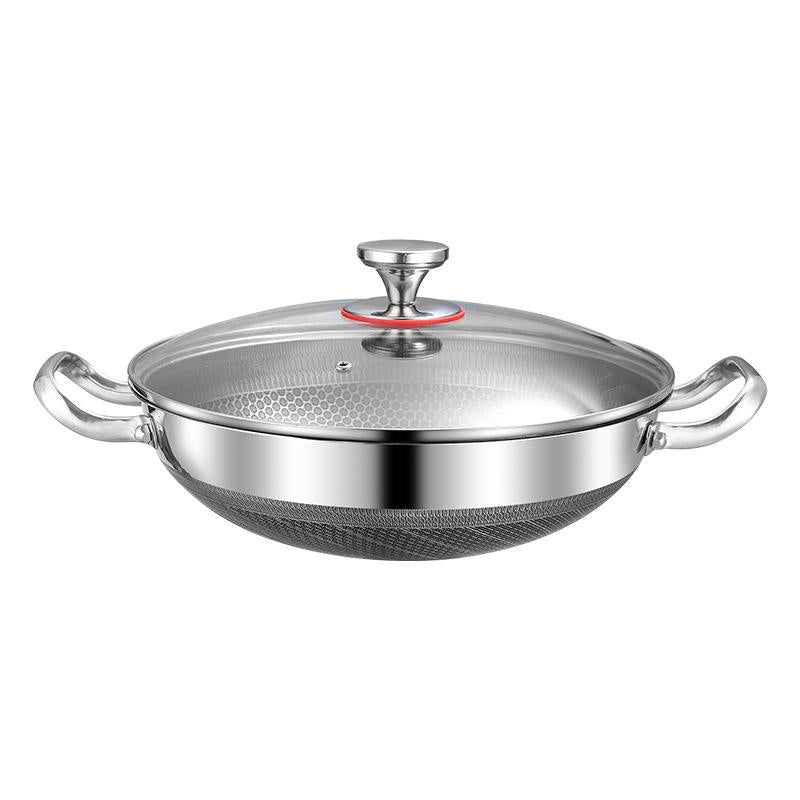 
Heavy-duty stainless steel stir-fry wok with lid