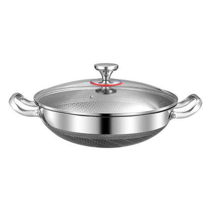 
Heavy-duty stainless steel stir-fry wok with lid
