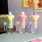 Cute Girls Cartoon Portable Drinking Bottle – Reusable School Plastic Water Bottle with Straw (Tomatodos De Agua / Gourde Enfant)