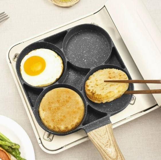 4-Hole Non-Stick Medical Stone Egg Frying Pan – Flat Bottom Breakfast Pan for Home Kitchen Cooking