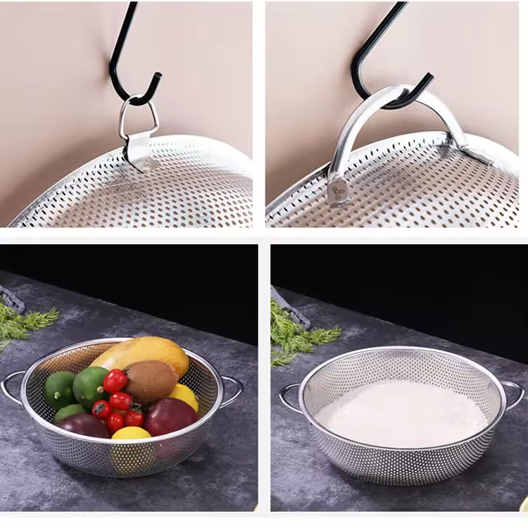 6PCS Stainless Steel Fine Mesh Colander Bowl Set – Kitchen Strainer with Draining Basket Handles