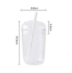 Fashion Style Clear Borosilicate Tumbler – With Dome Glass Lid &amp; Glass Straw
