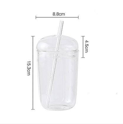 Fashion Style Clear Borosilicate Tumbler – With Dome Glass Lid &amp; Glass Straw