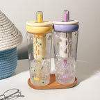 1000ml Cute Fruit &amp; Flower Print Plastic Water Bottle with Straw – BPA-Free Leak-Proof Tumbler for Kids