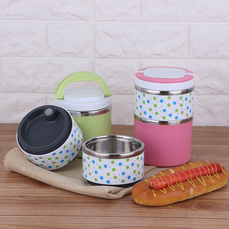 Customization Stainless Steel Round Lunch Box Colorful Design Tiffin Box 3 Layer Plastic Food Container