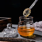 300ml Handmade Honey Jar – Honeycomb Glass with Dipper