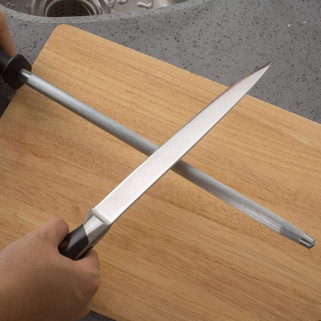 Professional Carbon Steel Knife Sharpening Steel | Black Honing Rod for Kitchen Knives