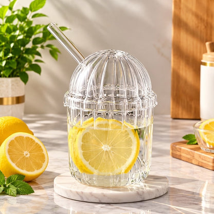 High Borosilicate Cartoon Bobo Glass Cup with Lid & Straw | Heat Resistant Kids Glass Tumbler