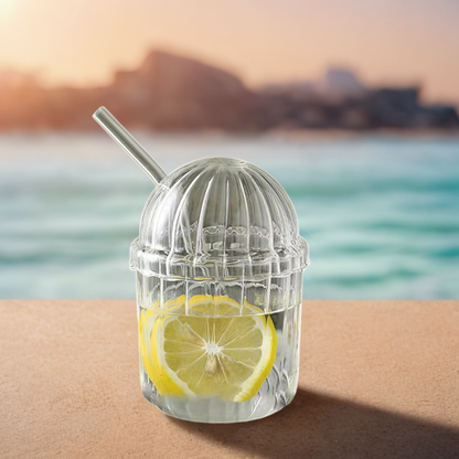 High borosilicate Cartoon Bobo glass cup with lid and straw