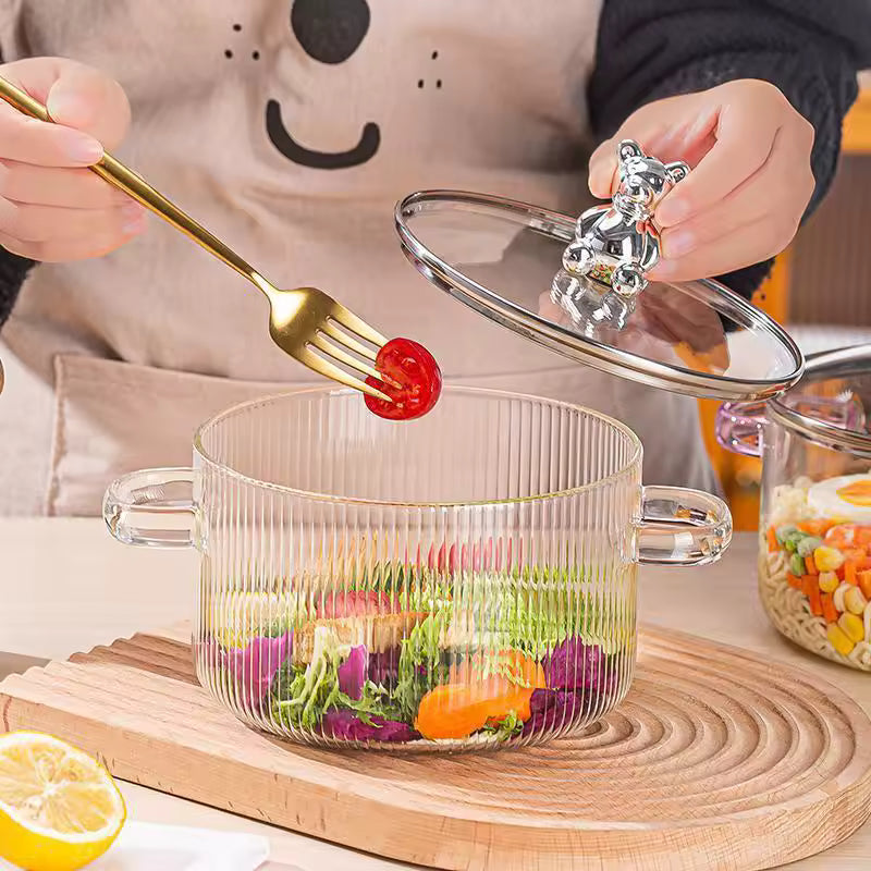 High borosilicate glass stew pot with transparent lid