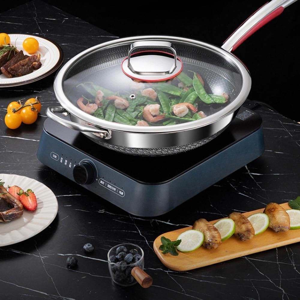 
Honeycomb frying pan with tempered glass lid