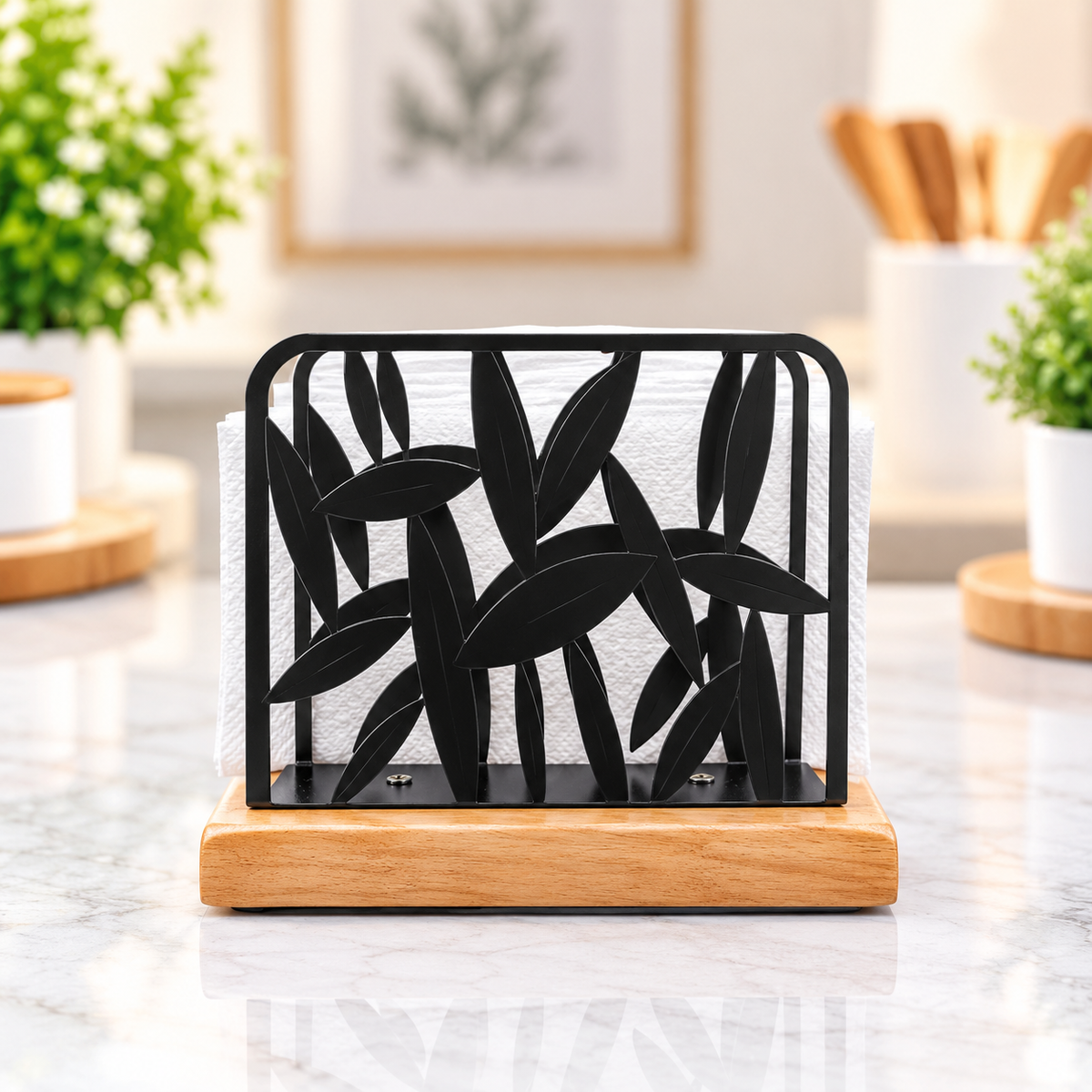 Iron metal tissue holder with vertical space-saving design