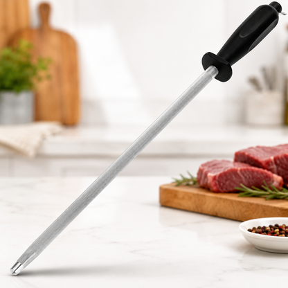 Professional Carbon Steel Knife Sharpening Steel | Honing Rod with Non-Slip PP Handle for Kitchen Knives