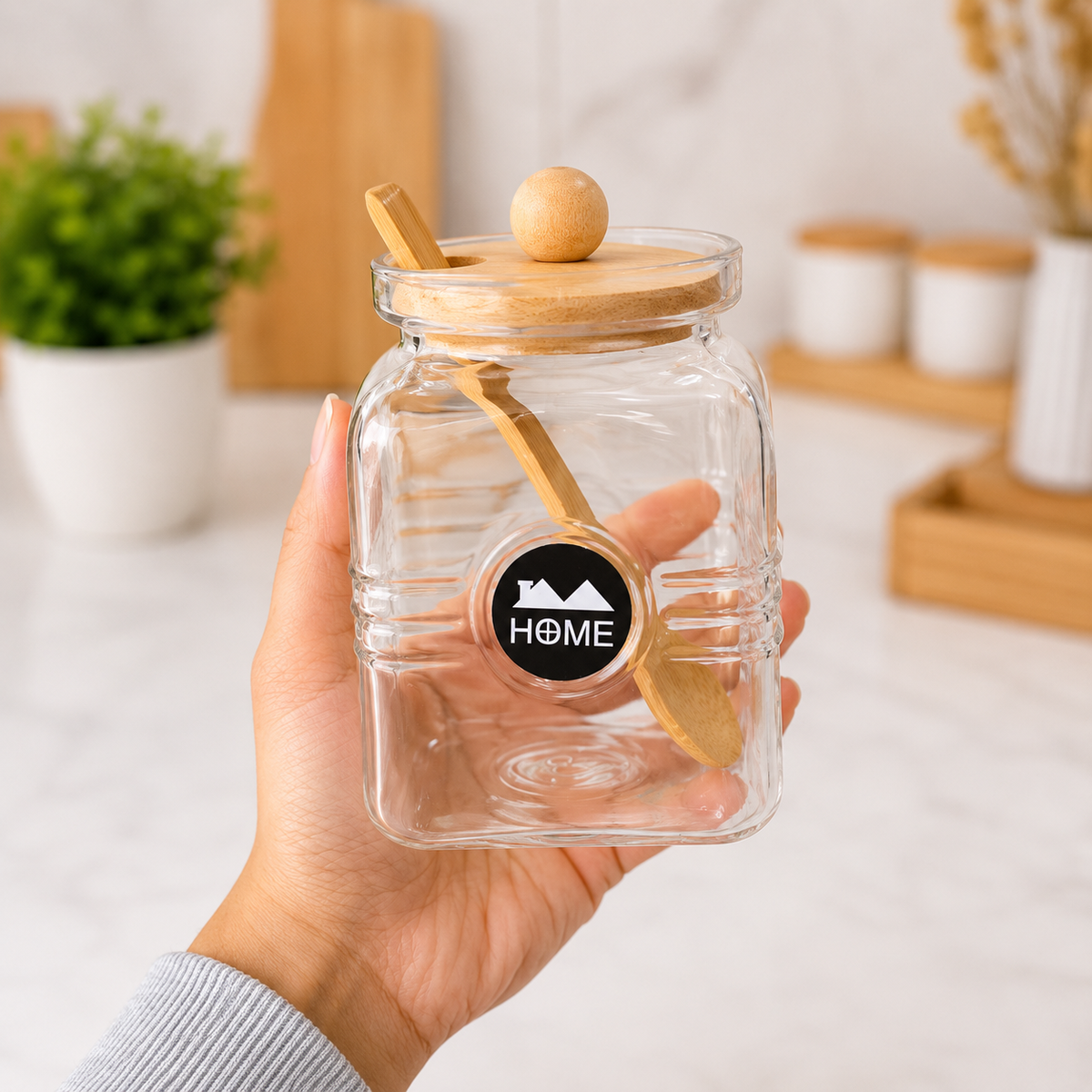 
Kitchen Spice Storage Jar with Wooden Spoon