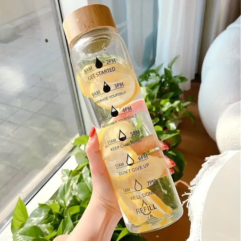 Large capacity transparent glass water bottle with bamboo lid