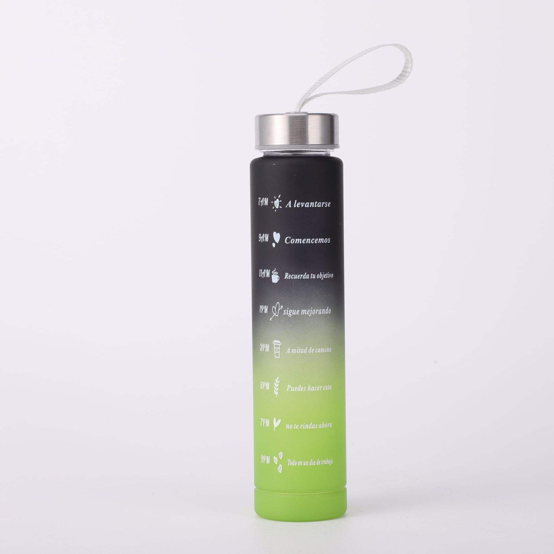 
Leak-proof water bottle with time marker and straw