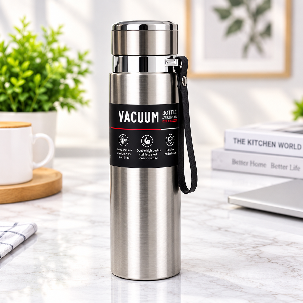Leak proof stainless steel water bottle with LED temperature display
