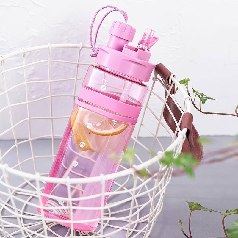 
Lightweight plastic water bottle with straw