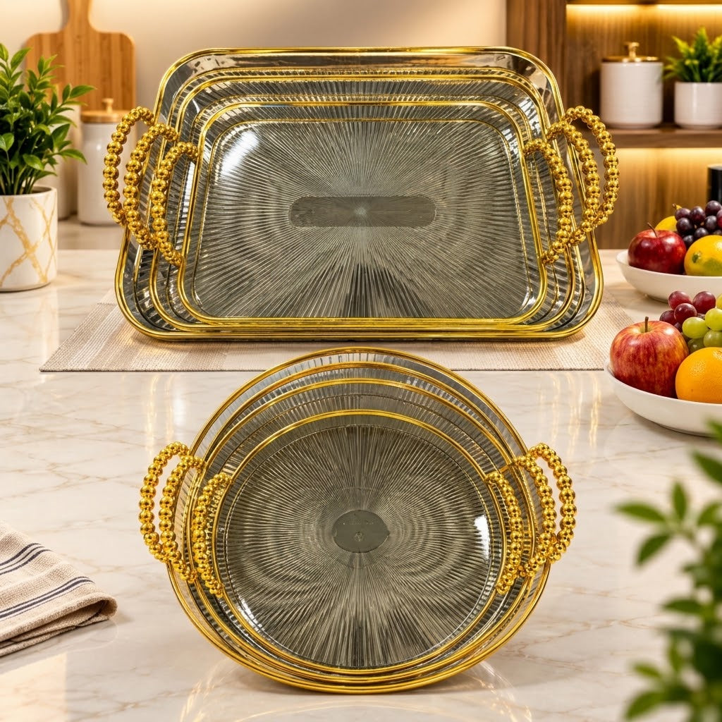 Luxury golden rectangle serving tray set of 3 from The Kitchen World