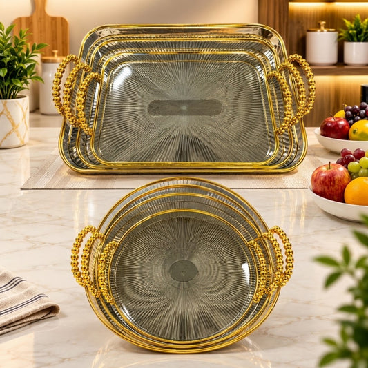Luxury golden rectangle serving tray set of 3 from The Kitchen World
