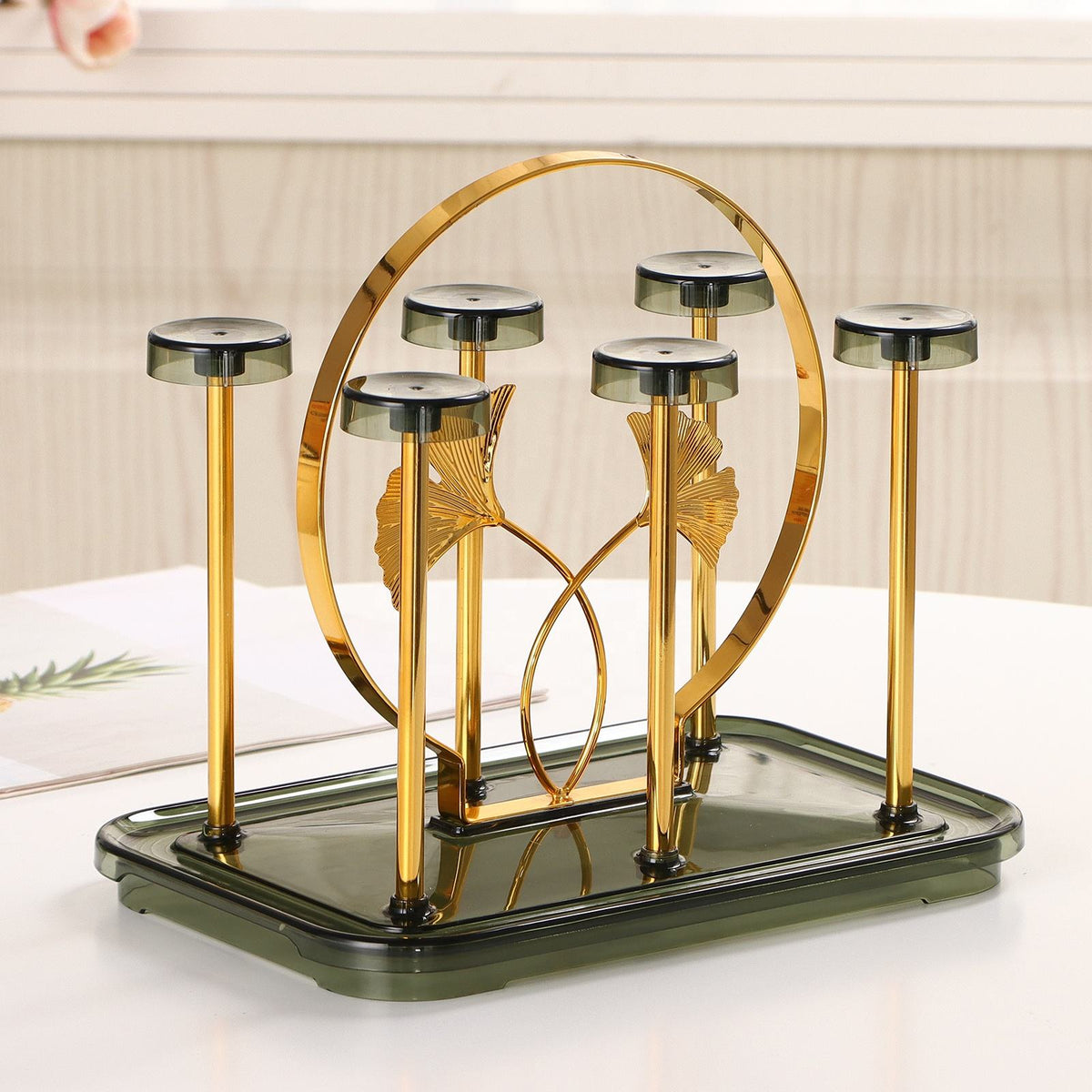 Metal six-cup draining rack for kitchen countertop