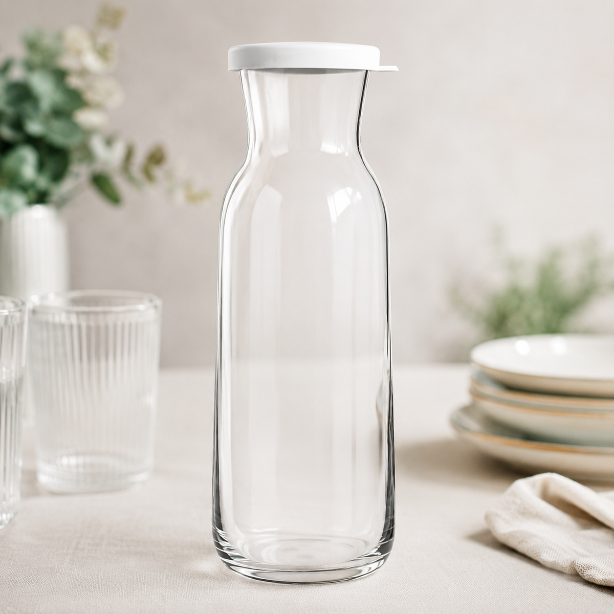 LAV Fonte Clear Glass Pitcher Carafe with Lid 1210ml | Premium Glass Water, Juice & Beverage Jug