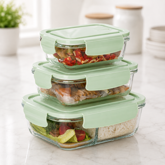 High borosilicate glass food storage lunch box with airtight lid