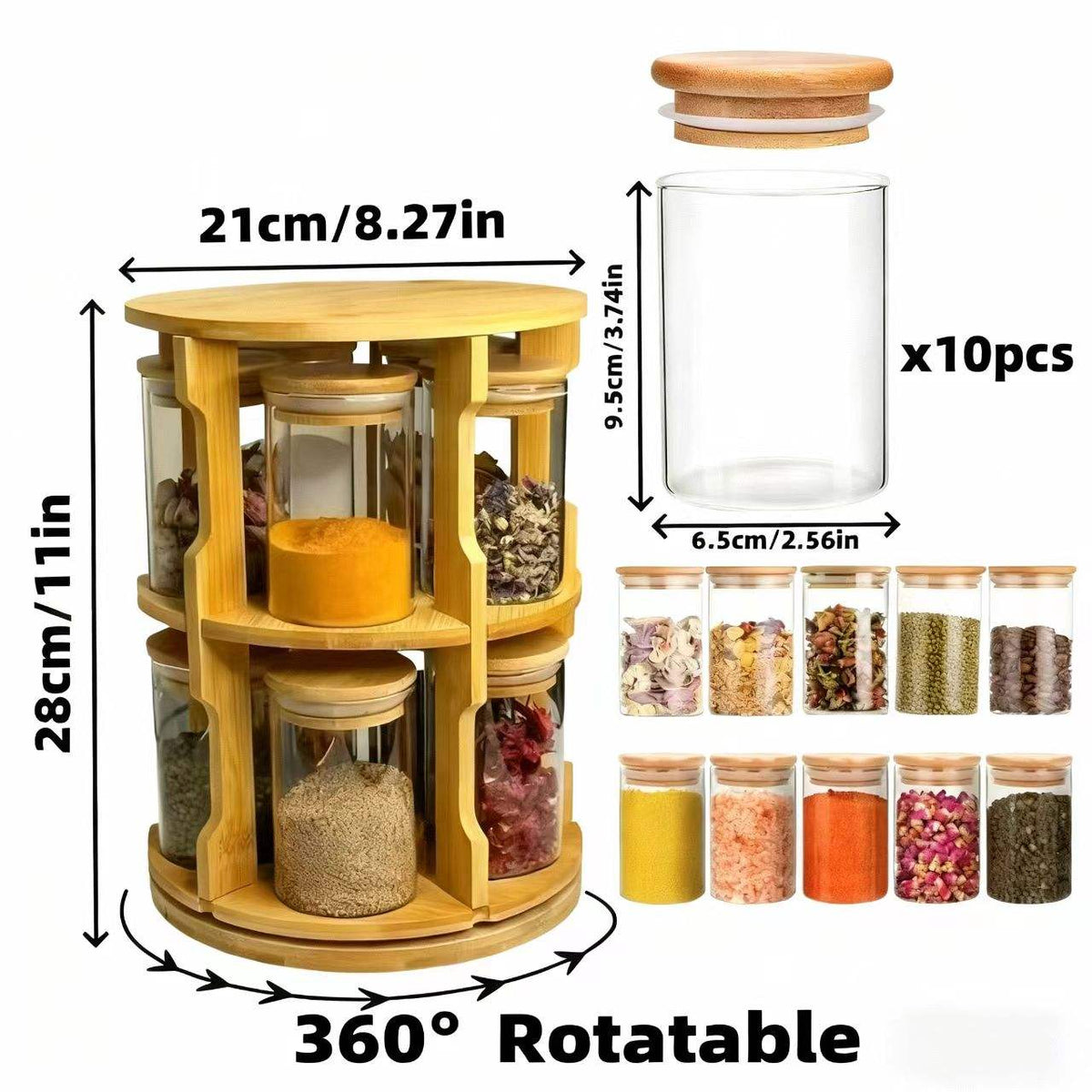 
Modern Bamboo Rotating Spice Bottle Holder
