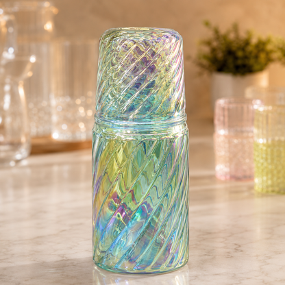 
Modern glass beverage bottle with cup lid